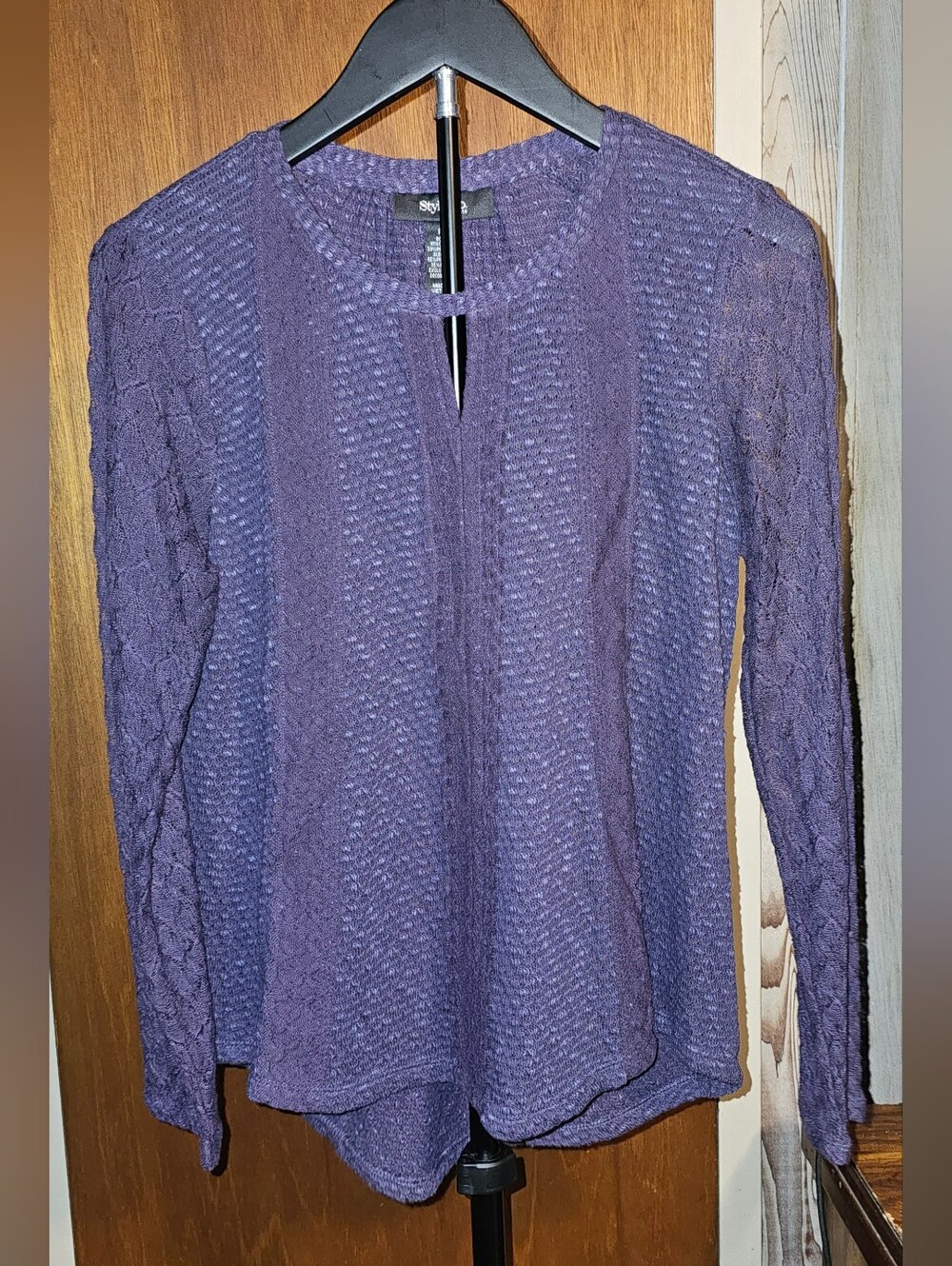 Style & Co. Purple Knit Scoop-Neck Long Sleeve Petite Top